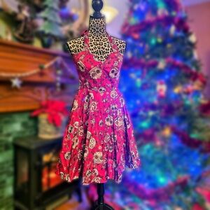 Vibrant Red Sugar Skull Pin-Up Dress Hell Bunny Vixen From Hot Topic Size M NWT